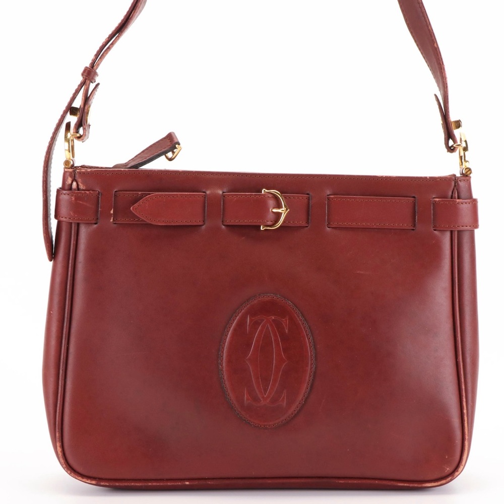 ❤️RARE❤️CARTIER Must De Cartier Crossbody Shoulder Bag Purse Bordeaux Leather